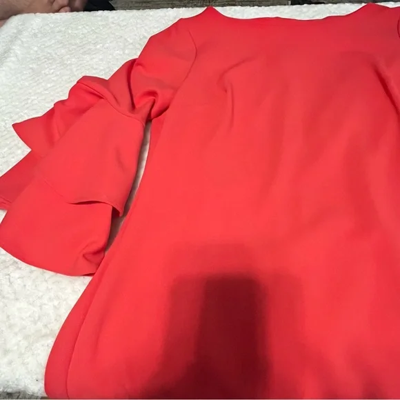 Calvin Klein Ruffled Bell Sleeve Sheath Dress Round Neck Formal Career Like New - Picture 15 of 16